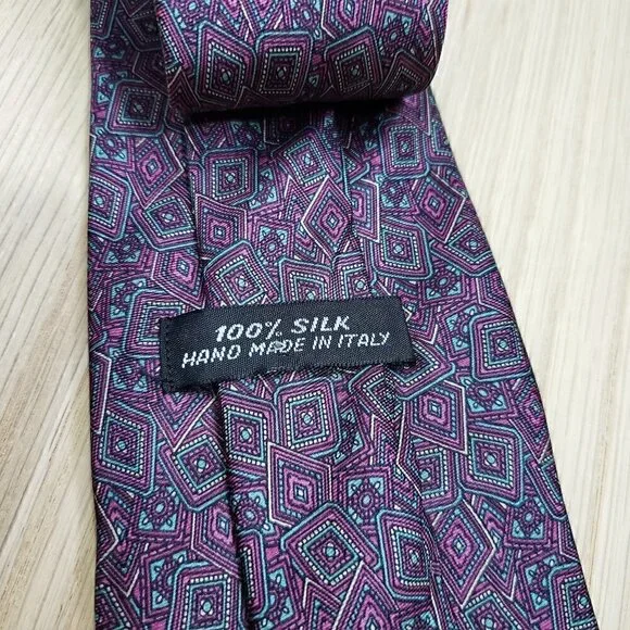 Purple Geometric Silk Tie - Picture 2 of 3